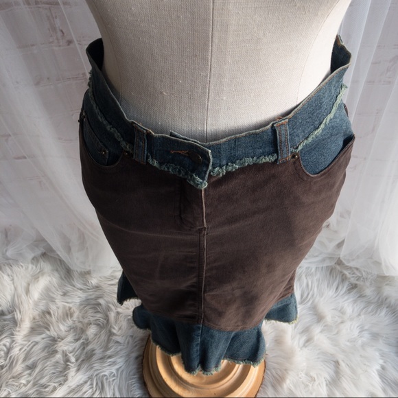 NAF NAF Jean Skirt with Brown Stretch Corduroy Women's Size 38 (US 4-6) - Picture 6 of 12